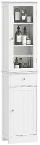 Kleankin Colonna Bagno Salvaspazio con 3 Ripiani Superiori, Cassetto e Armadietto, in MDF, 40x27x171.5cm, Bianco|Aosom