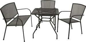 Set da giardino DEGAMO CLASSIC 4 pezzi (2 poltrone impilabili, 1 panca a 2 posti, 1 tavolo 70x70 cm), lamiera stirata antracite