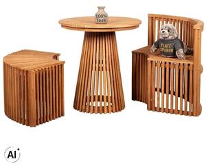 Set da giardino in teak Henfield, 3 pezzi, con tavolo rotondo e 2 panche in legno massello