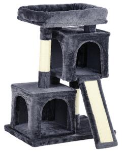 PawHut Albero Tiragraffi per Gatti con Pali in Sisal, Lettino e 2 Casette, 59x39x83cm, Nero|Aosom