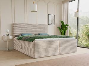 Letto boxspring Mollo con 2 cassetti, letto matrimoniale con materasso Bonell e topper, letto imbottito in morbido velluto a coste, letto, letto box, struttura letto per camera da letto (Beige (Tilia 03), 140 x 200 cm)