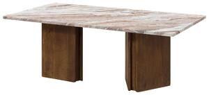 MASSIVMOEBEL24 | Tavolino d'appoggio da salotto in legno di mango 130x70x45 marrone laccato / marmo beige LUGANO #203