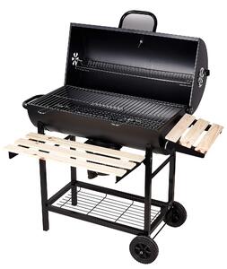Carrello portatile per barbecue con contenitori in legno e termometro