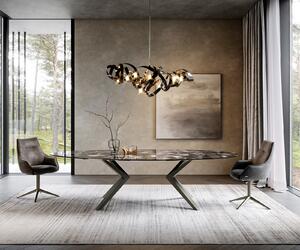 DELIFE Tavolo da pranzo Edge ovale, 280x130 cm, piano in Vetroceramica Iris FMG, finitura Agatablack, gambe Zenthara, design geometrico, metallo con finitura effetto titanio