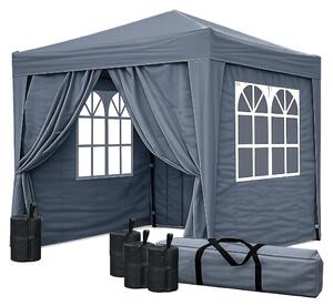 Gazebo pieghevole 2 x 2 m grigio fumo con 4 pesi, 4 pareti laterali con chiusura a velcro (2 cerniere, 2 finestre), gazebo pop-up pieghevole, con borsa per il trasporto