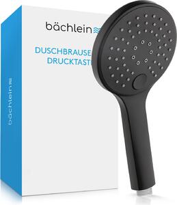 Soffione universale Bächlein - Soffione con 3 modalità di getto, facile da cambiare con il pratico pulsante - Soffione rotondo nero opaco - Doccetta con attacco standard G 1/2"