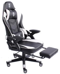 Sedia da gaming dal design moderno ispirato alle auto da corsa, con poggiapiedi estensibile. Sedia da gaming con braccioli regolabili, sedia ergonomica da scrivania con cuscini di supporto extra. Colore: nero/bianco