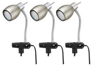 Set di 3 lampade da tavolo a LED, con morsetto, modello flessibile, finitura nichel opaco, altezza 17,5 cm