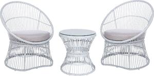 BELIANI Set bistrot da balcone bianco con cuscini in rattan PE e 2 sedie in stile moderno per esterni