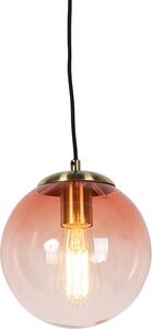 QAZQA - Art Deco Lampada a sospensione Art Deco I Lampada a sospensione I Lampada a sospensione in ottone con vetro rosa 20 cm - Pallon I Soggiorno I Camera da letto - Sfera I Sferica I Allungata - Adatta a LED E27