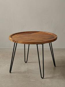 Tavolino in legno di sheesham, gambe a forcina, design moderno, ampio ripiano. 60x60x45 cm | Kadima Design