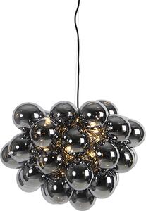 QAZQA - Lampada a sospensione Art Déco I Lampada a sospensione I Lampada a sospensione nera con vetro fumé 8 lampadine - Uvas I Camera da letto - Sfera I Sferica - Adatta a LED G9