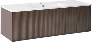 BELIANI Mobile da bagno sospeso in truciolato marrone con lavabo in Vetroceramica e vano portaoggetti da 120 cm, design moderno