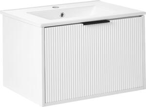 BELIANI Mobile da bagno sospeso bianco in truciolato con lavabo in Vetroceramica da 60 cm, maniglia nera, design moderno