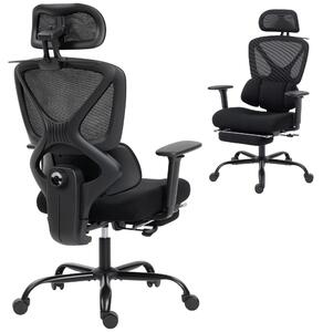 Sedia da ufficio ergonomica - Sedia per computer - Braccioli regolabili in 3D - Regolabile in altezza - Supporto lombare - Poggiatesta - Meccanismo basculante - Colore: nero