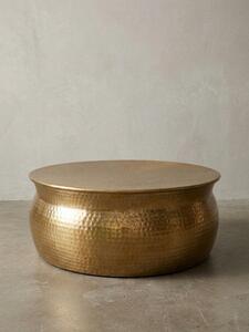 Tavolino Orient: alluminio martellato lavorato a mano, ampia superficie di appoggio. Oro, 75x75x31 cm | Kadima Design