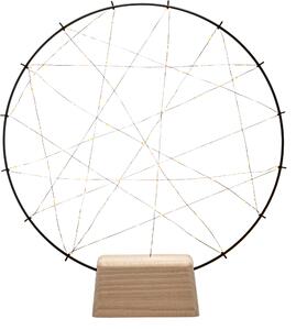 Konstsmide - Lampadario a LED in metallo "small ring", con base in legno, nero, con dimmer, con interruttore on/off, avvolto da un filo nero, 100 diodi color ambra, trasformatore interno da 4,5 V, 2 W, cavo nero