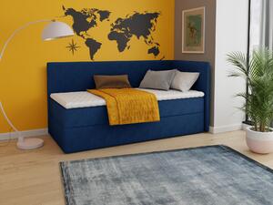 Letto boxspring Flame con contenitore - Letto singolo con materasso Bonell e topper, letto imbottito, sponda universale, letto, camera da letto, camera dei bambini (blu scuro (Kronos 09), 90 x 200 cm)
