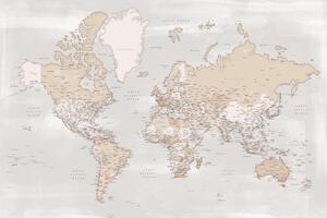 Mappa Rustic detailed world map with cities Lucille, Blursbyai, (40 x 26.7 cm)