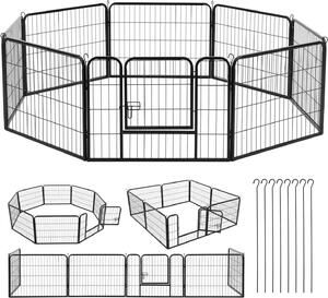 Juskys - recinto per cuccioli 160 x 160 x 60 cm - recinto in metallo per cuccioli da 8 pezzi - recinto da esterno con porta - recinto per cuccioli per cani, conigli e piccoli animali