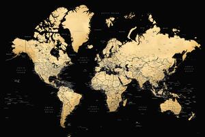 Mappa Black and gold detailed world map with cities Eleni, Blursbyai, (40 x 26.7 cm)