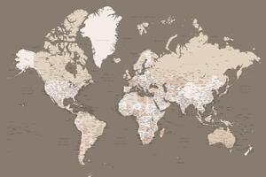 Mappa Earth tones detailed world map with cities, Blursbyai, (40 x 26.7 cm)
