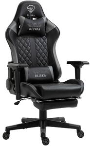 Poltrona da ufficio Chair Racing con poggiapiedi e braccioli ergonomici 4D, design sportivo ed ergonomico, colore: nero/grigio