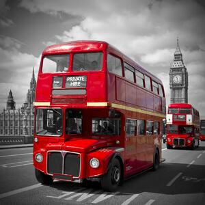 Stampa d'arte London Red Buses on Westminster Bridge, Melanie Viola, (40 x 40 cm)