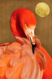 Illustrazione Flamingo With Golden Sun, Kubistika, (26.7 x 40 cm)