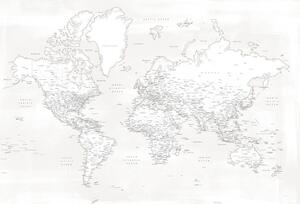 Mappa Almost white detailed world map, Blursbyai, (40 x 26.7 cm)