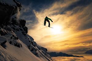 Fotografia artistica Sunset Snowboarding, Jakob Sanne, (40 x 26.7 cm)
