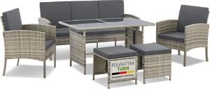 Juskys Gruppo di sedute da giardino in polyrattan Turin Set 6 pezzi - Mobili da esterno grigio-mattone