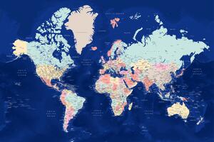 Mappa Blue and pastels detailed world map, Blursbyai, (40 x 26.7 cm)