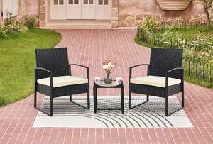 Set da giardino casual "Happy Home", composto da 3 pezzi. Set "Balkon" con seduta, modello HGS44-BEI, in rattan nero con cuscini beige