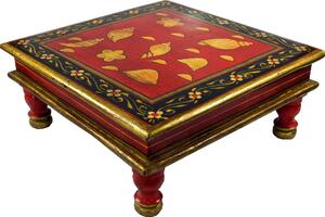 Tavolino dipinto, mini tavolo, panca con fiori - Rosso marittimo/nero, legno, 16*38*38 cm, tavolini da caffè e tavolini da terra
