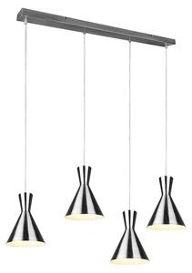 Lampada a sospensione, metallo, finitura nichel opaco, 4 luci, altezza 150 cm