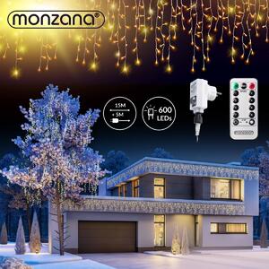 MONZANA® LED pioggia catena luminosa bianco caldo bianco freddo interno esterno ghiaccio pioggia luci di Natale decorazione di Natale, modello: 600 LED bianco caldo telecomando