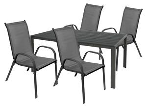 Set da giardino, mobili da esterno, 5 pezzi, 160x90 cm. Tavolo non in legno, sedie impilabili
