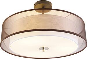 QAZQA - Lampada da soffitto moderna I Lampada da soffitto I Lampada I Lampada marrone con bianco 50 cm 3 luci - Drum con paralume Duo I Soggiorno I Camera da letto - Cilindro in tessuto - Adatta a LED E27