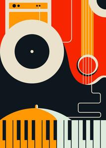 Stampa d'arte Poster template with abstract musical instruments, Sergei Krestinin, (30 x 40 cm)