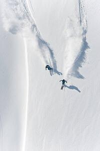 Fotografia Aerial view of two skiers skiing, Creativaimage