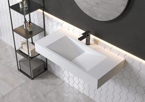Lavabo a parete PB2049 in mineral cast - 90 x 45 x 12 cm - Bianco opaco