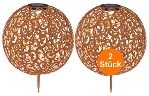 Luci solari da giardino set di 2 globi in metallo dall'aspetto arrugginito lampada solare da esterno
