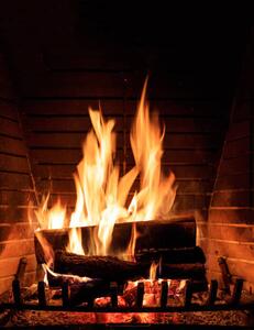 Fotografia Fireplace burning wood logs cozy warm home christmas time, Rawf8, (30 x 40 cm)
