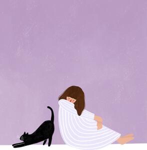 Illustrazione Girl and Cat, Bea Muller, (30 x 40 cm)