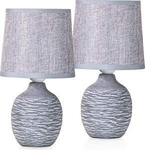 Set di 2 lampade da tavolo o da comodino BRUBAKER 27 cm basi in Vetroceramica grigio pietra con struttura e paralumi in lino