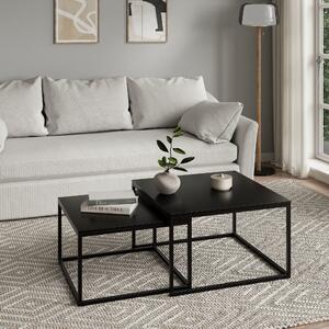 Set di 2 tavolini quadrati neri in legno, tavolino da salotto, set di tavolini 2 in 1 con struttura in metallo per soggiorno, ufficio, loft, design TWIN