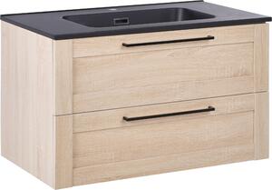 BELIANI Mobile da bagno sospeso con lavabo, in truciolato marrone chiaro, vano portaoggetti 80 x 47 cm, design moderno