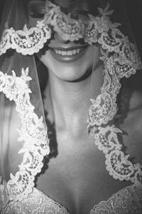 Fotografia artistica Smiling bride under the elegant translucent veil, Victor Dyomin, (26.7 x 40 cm)