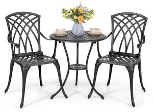 Set da bistrot Avestar in 3 pezzi in fusione di alluminio, set di mobili da giardino, tavolo da bistrot rotondo con 2 sedie da bistrot, nero